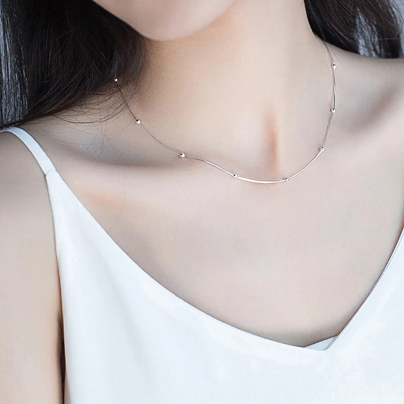 Женское колье чокер из серебра 925 пробы с круглыми бусинами|Серьги-гвоздики| |