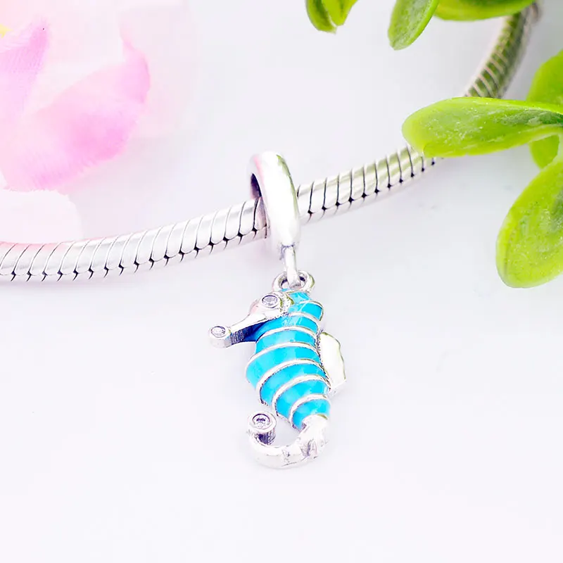 925 пробы светильник морской лошади из серебра с голубым огненным лаком