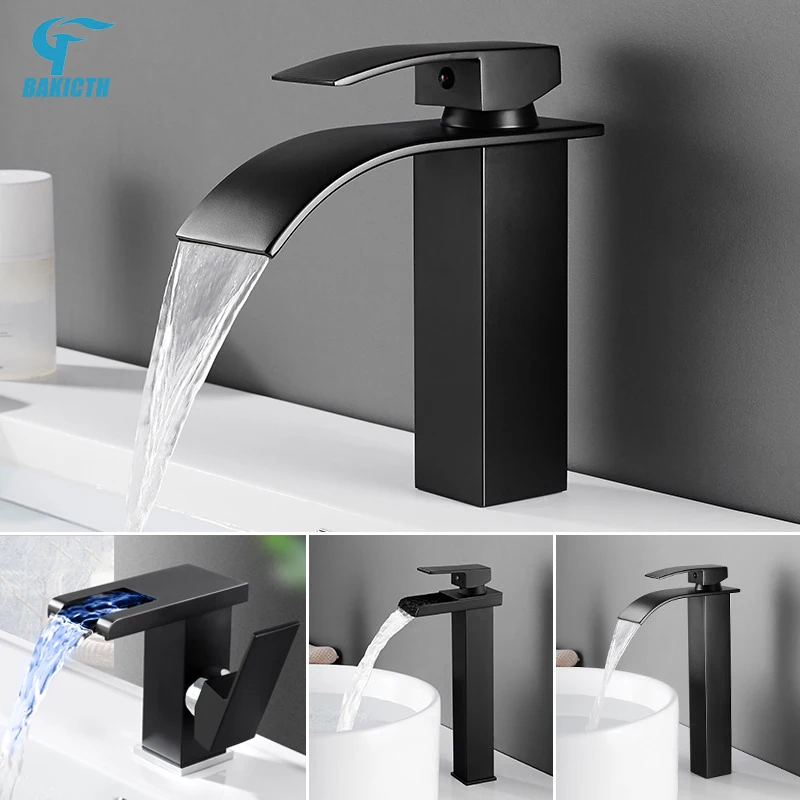Смеситель для раковины Bakicth с водопадом латунный кран ванны черный цвет горячей и