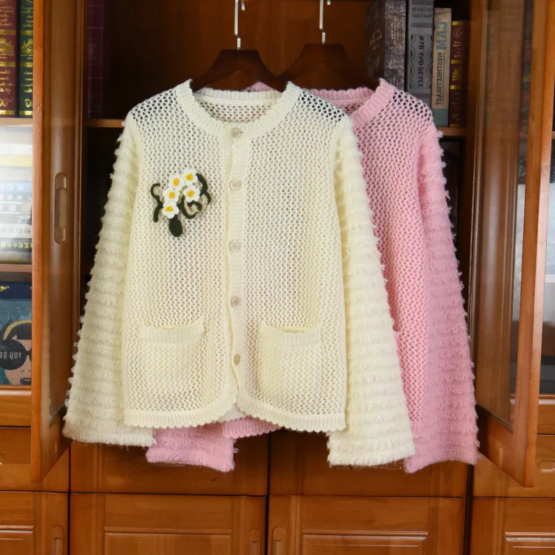 

Женский ажурный кардиган в японском стиле, вязаное пальто высокого качества из 45% шерсти C669