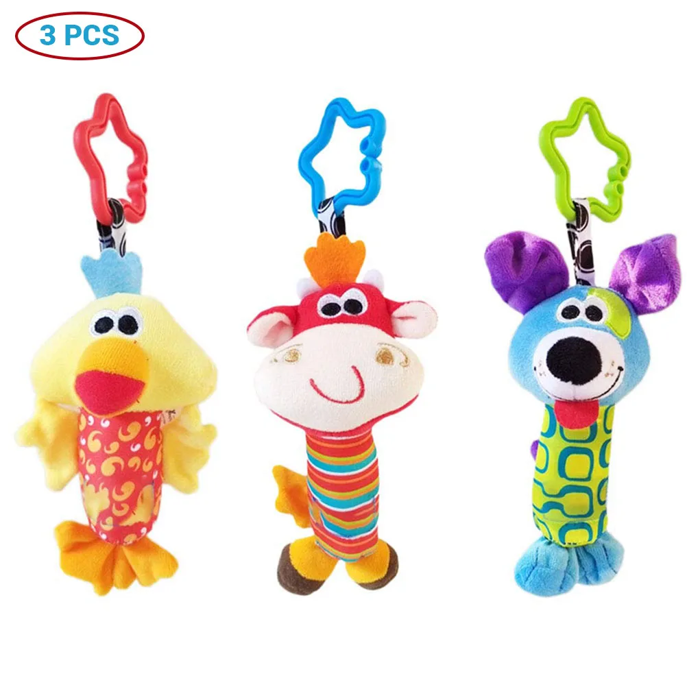 

Baby Educational Toys 3 Pcs Baby Car Seat Hanging Bell Rattles Dangle Toy Set Crib Stroller Baby Rattles Mobile Handbell
