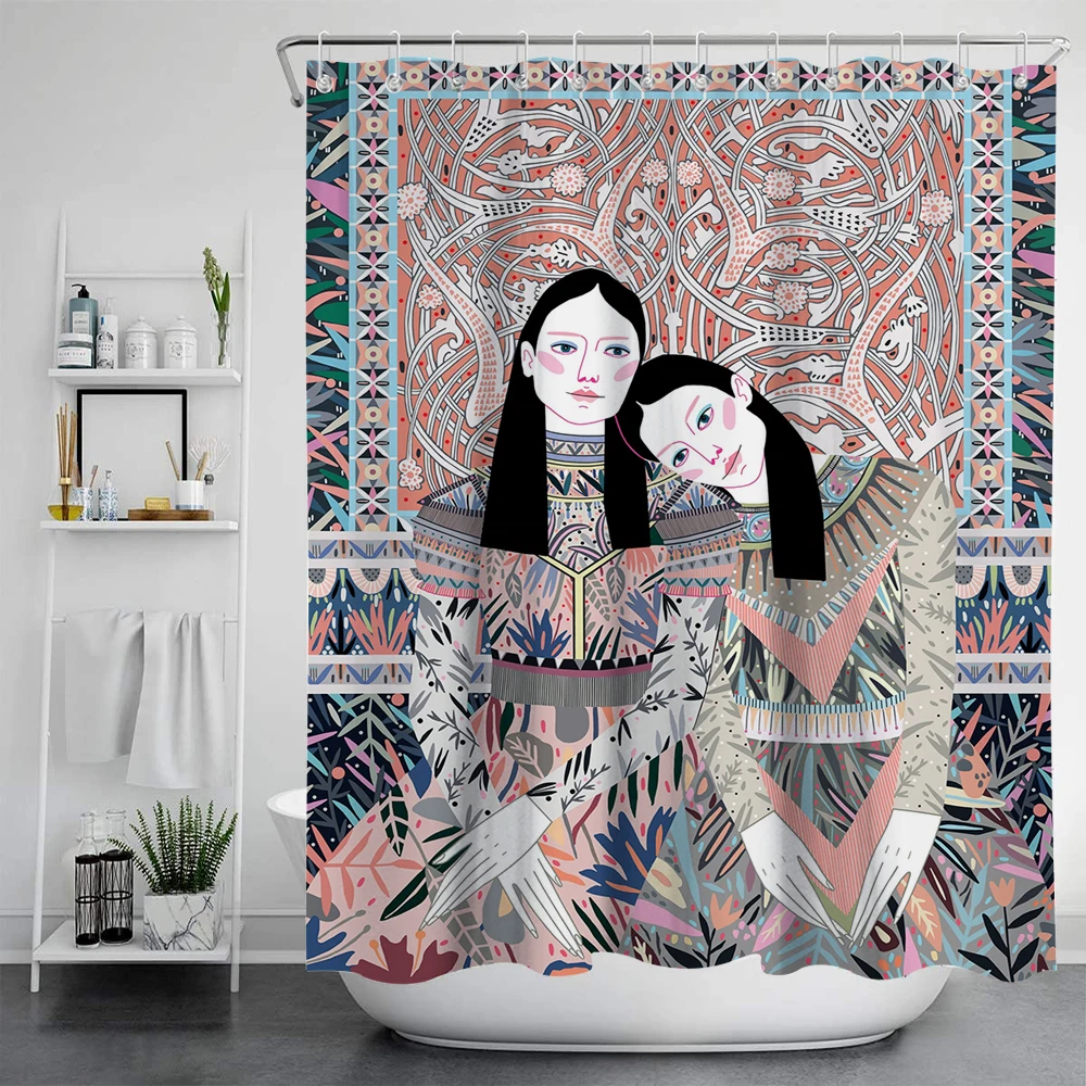 Stick Figure Shower Curtain Printed Bathroom Curtain Fabric Waterproof Polyester Bathroom Curtain with Hook Shower Curtain images - 6