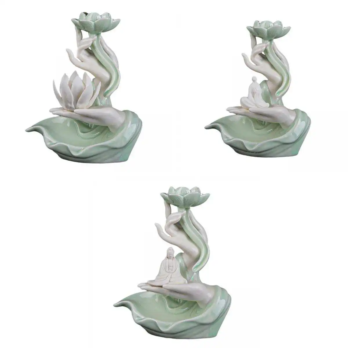 

Zisha Ceramics Backflow Incense Burner Holder Cascade Waterfall 3Piece