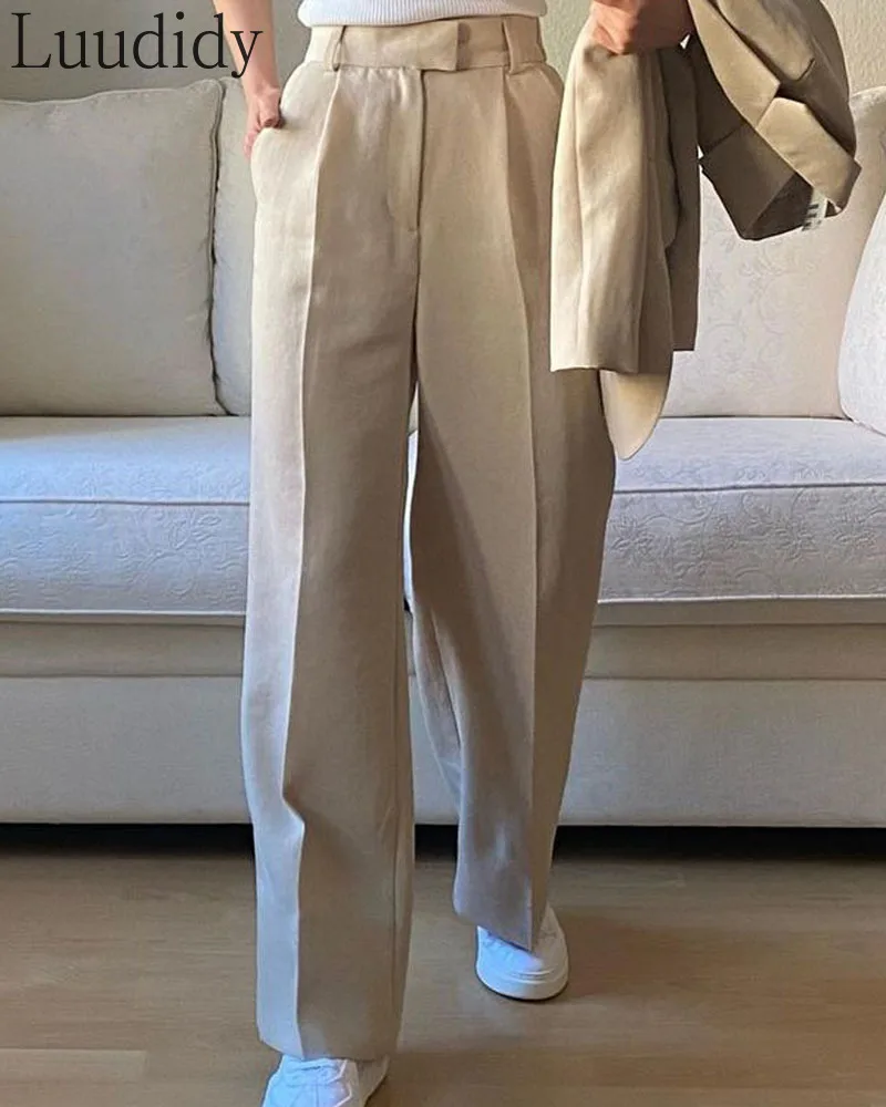 

Женские повседневные однотонные прямые длинные брюки с высокой талией