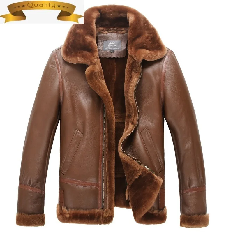 

На натуральном овечьем реальные на овечьем меху пальто Мужчины Зима летная куртка мужская кожаная куртка из натуральной кожи размера плюс ...