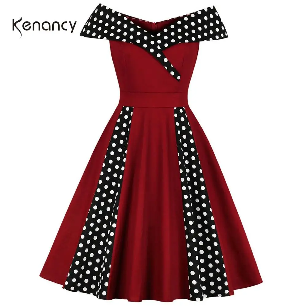 Женское винтажное платье в горошек с открытыми плечами стиле Хепберн|Женские