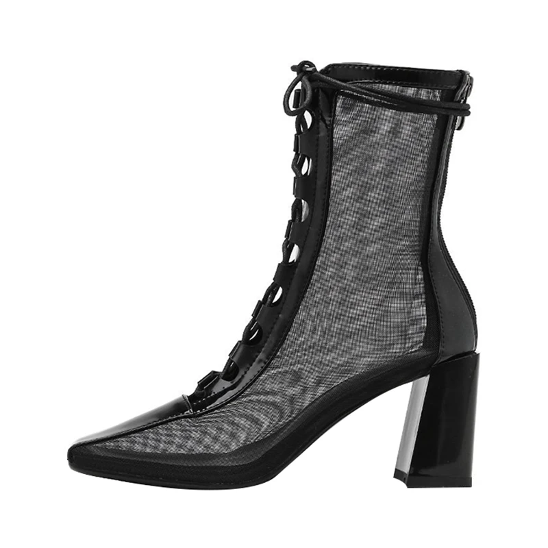 

Lady Boots Summer Women's Shoes Boots-Women Zipper Rubber 2021 Ankle High Heel Sandals Rock Solid Fabric Square Toe Canvas Fretw