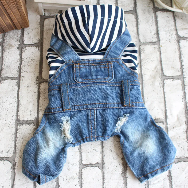 

Striped pet four-legged clothing boomerang than bear denim dog clothes spring and summer clothing wholesale