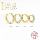 Женские серьги-кольца BOAKO, серьги-Обручи из стерлингового серебра 925 пробы с бирюзой и цирконием, серьги-обручи, Роскошные ювелирные украшения S925