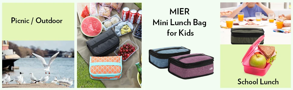 MIER портативная термоизолированная сумка-холодильник мини-сумочка для завтрака для детей, черный и оранжевый