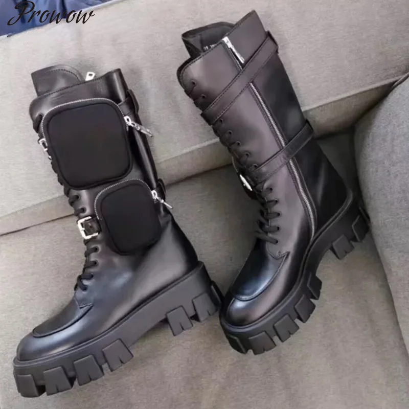 

Женские ботинки на шнуровке Prowow, черные кожаные ботинки на платформе, короткие ботинки на английском языке, Модные ботильоны, 2021