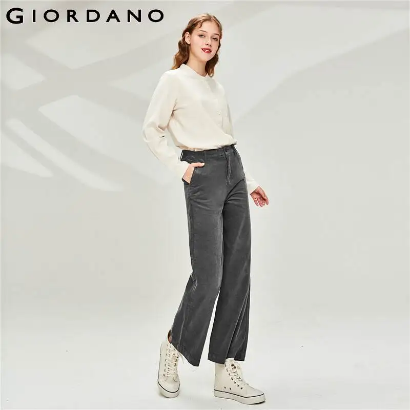 

Giordano Women Pants Corduroy Cotton Wide Leg Pants Full Length Slant Pockets Zip Fly Winter Pantalones De Mujer 05410719