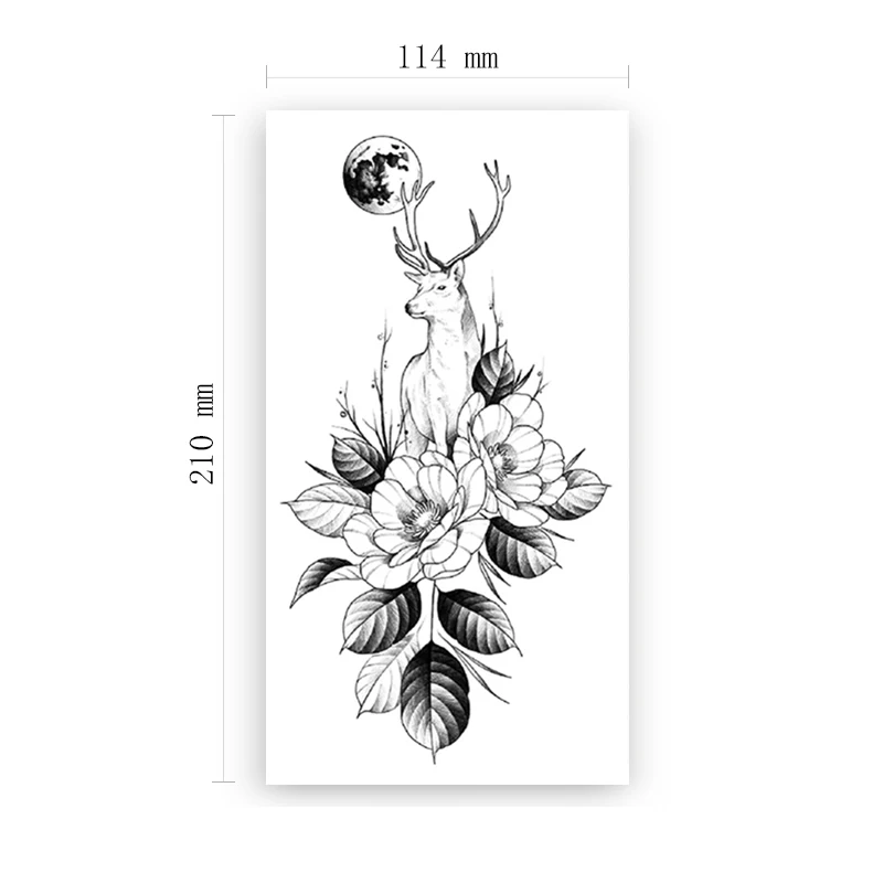 

Forest Plain Flowers Temporary Tattoo Stickers Black Elk Moon Leaves Fake Tattoos Waterproof Tatoos Arm Large Size for Women Men