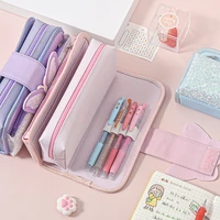 fashion canvas pencil case stationery bag large capacity multi function pencilcases butterfly sequin stationery school supplies