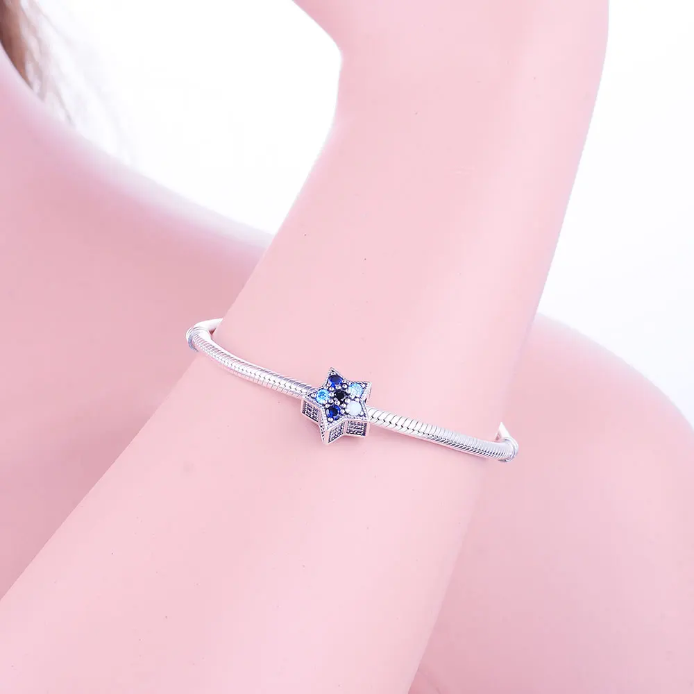 

Berloque New Design 925 Sterling Silver Pave Mix Dazzling CZ Star Shape Beads Charms Fit Original Brand Bracelets Jewelry Making