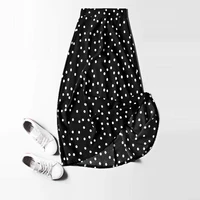 chiffon polka dot women long skirts 2021 summer high waist a line knee length office lady elegant holiday vintage beach skirt