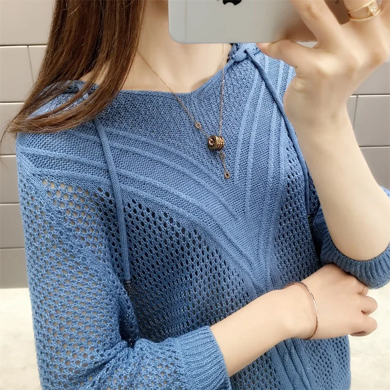 Sweater Special Offer Cotton Poncho Hooded Knitted Thin Hollow Blouse Female Spring Wear New Style Loose Bat Shirt In 2020 | Женская