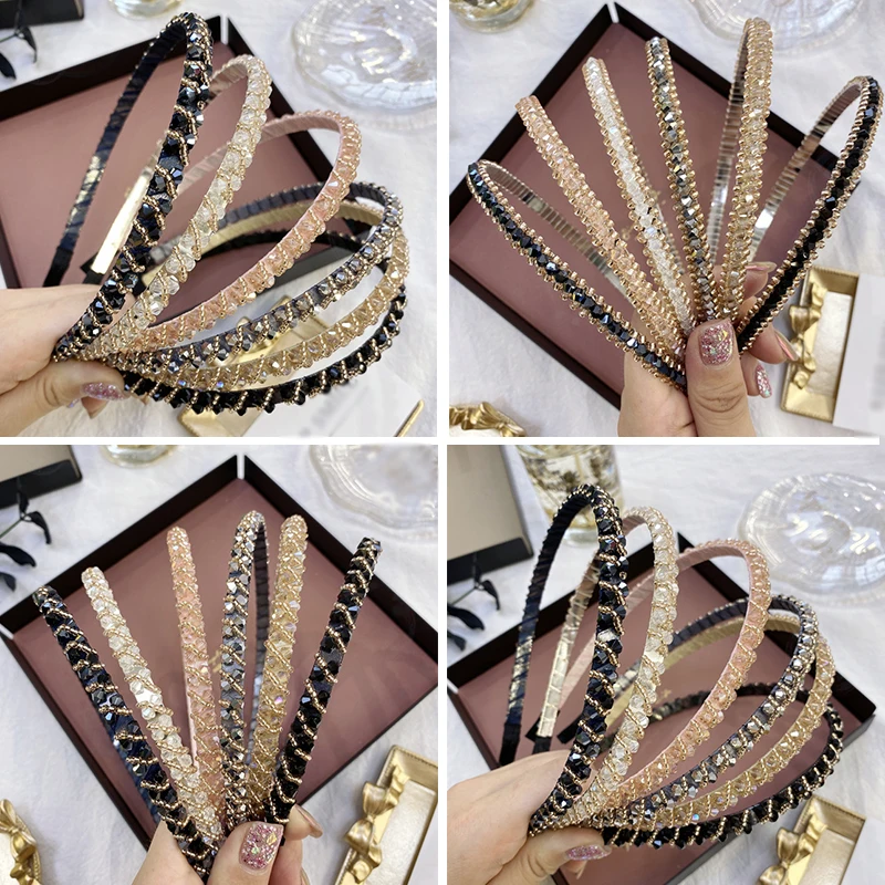 

Crystal Full Rhinestone Headband Shiny Luxury Hair Accessories Elegant Chic Hair Ornament Rhinestone Thin Edge Hair Hoop