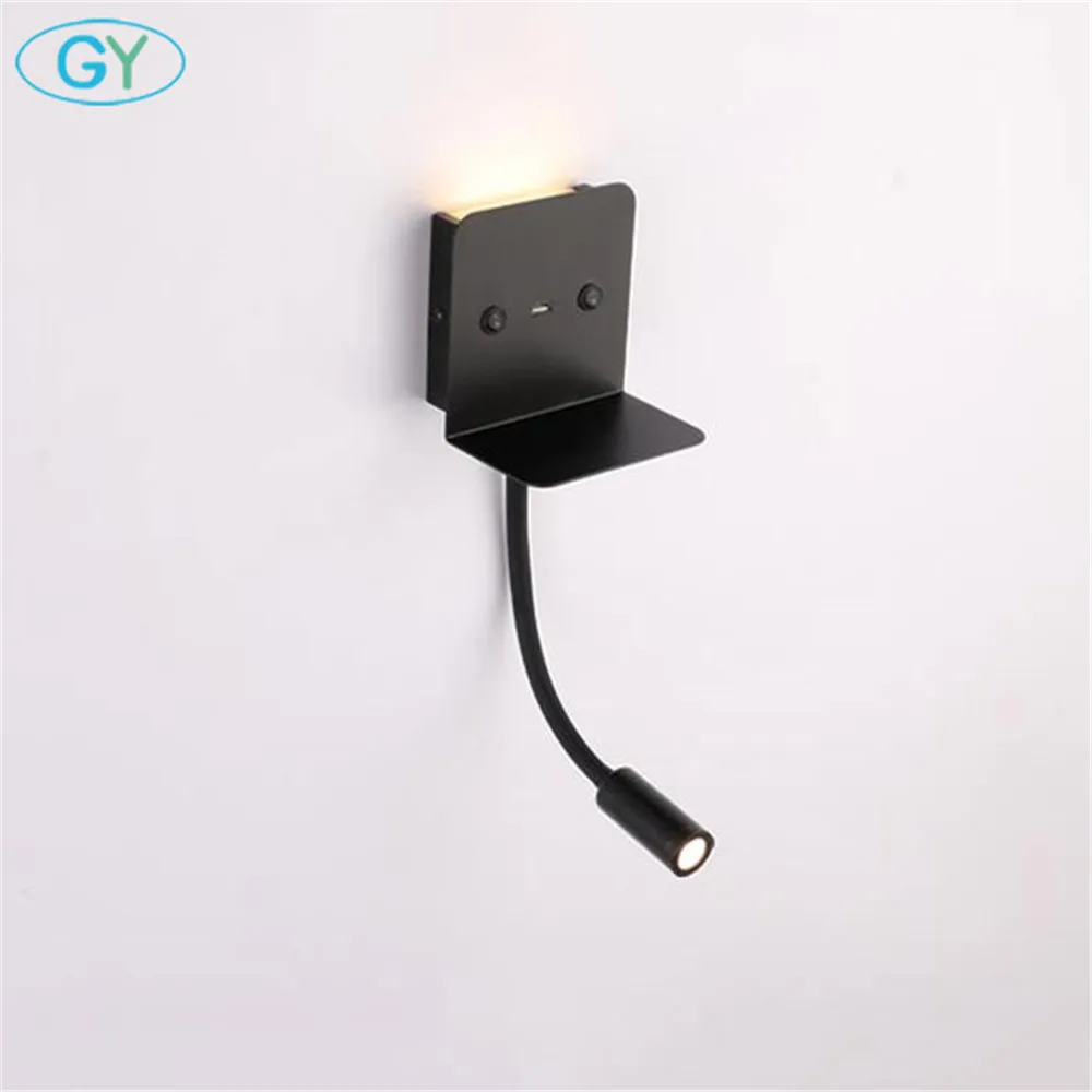 Черная на гибкой ножке светодиодная настенная лампа с usb разъемом для зарядки 3000K