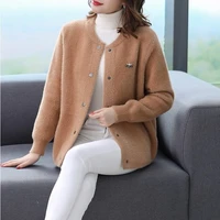british style pure color knitted cardigan jacket women fallwinter loose imitation mink fleece sweater short coat lady clothing