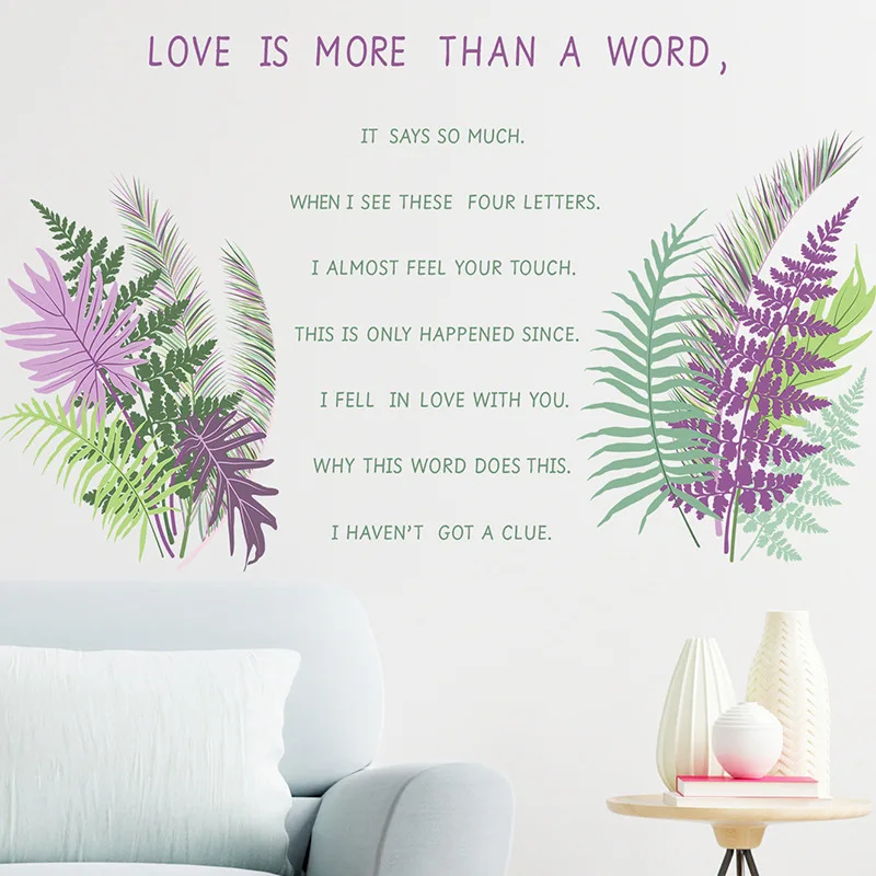 

English Phrase Green Plant Wall Sticker Living Room Bedroom Background Wall Decoration Wall Decal Vinyl Wallpaper Sticker