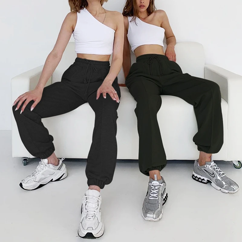 

Casual Simple Line Patchwork High Waist Drawstring Pants Women Solid with Pockets Loose Joggers Sweatpants