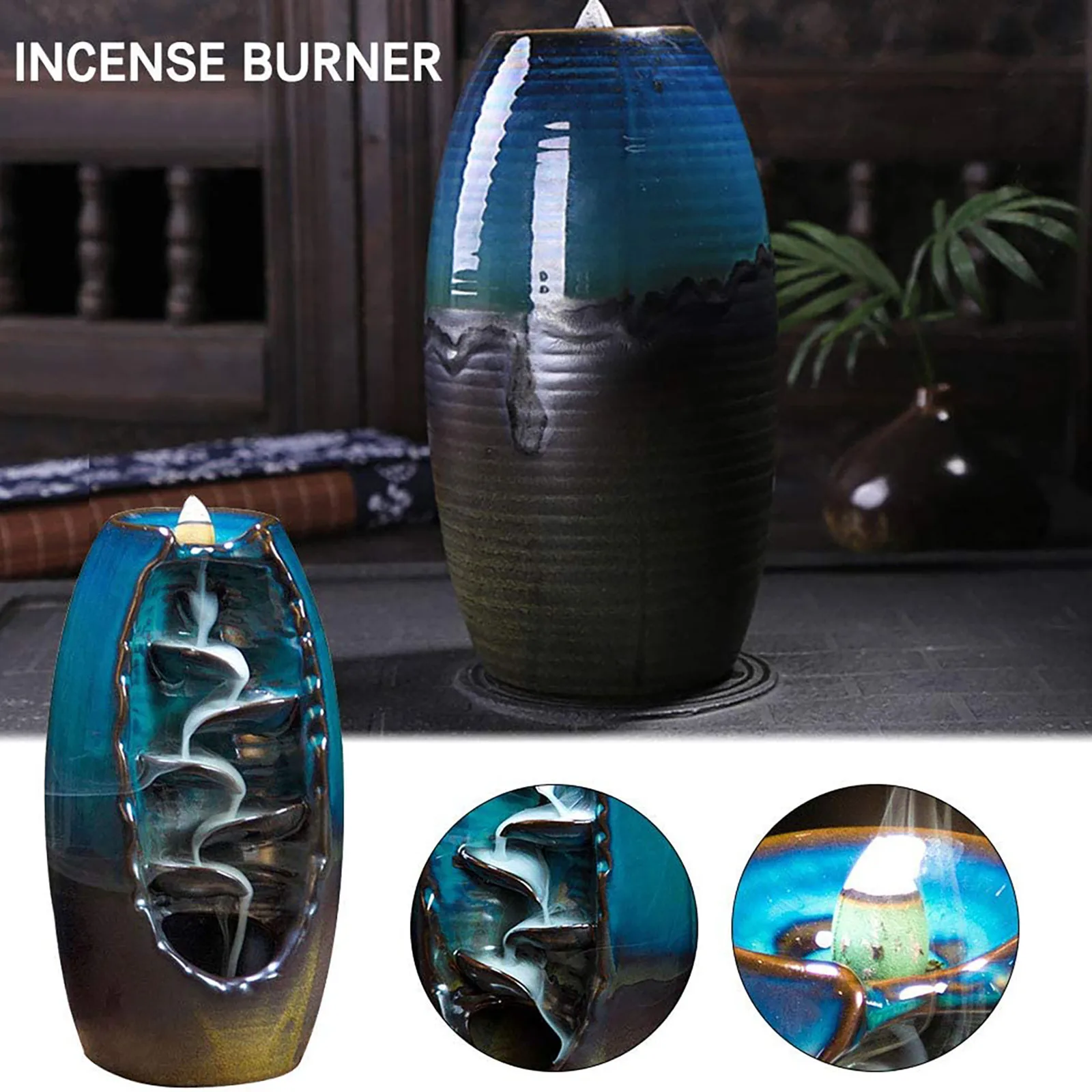 

With 10Cones Free Gift Waterfall Incense Burner Ceramic Incense Holder,Option for Mixed Incense Cones (Burner Size L and Size M)