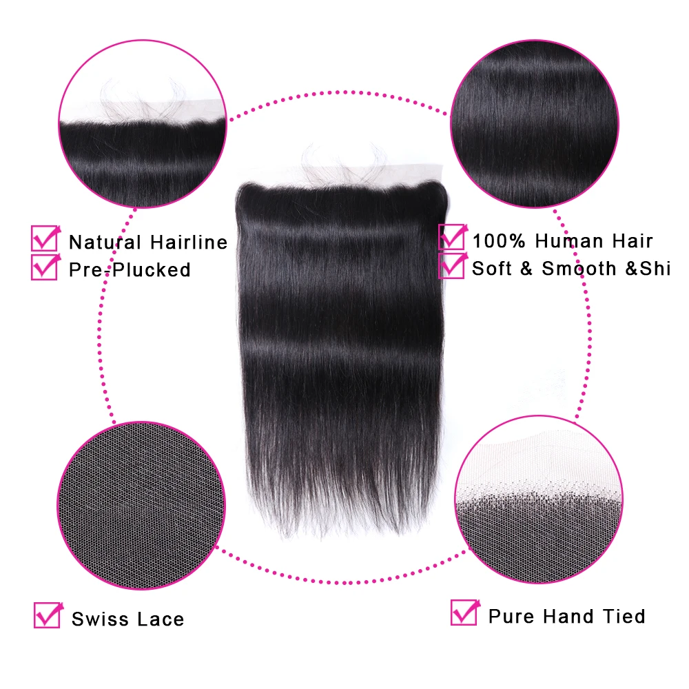 Бразильские прямые волосы пряди с фронтальной застежкой 13x4 от уха до Фронтальная