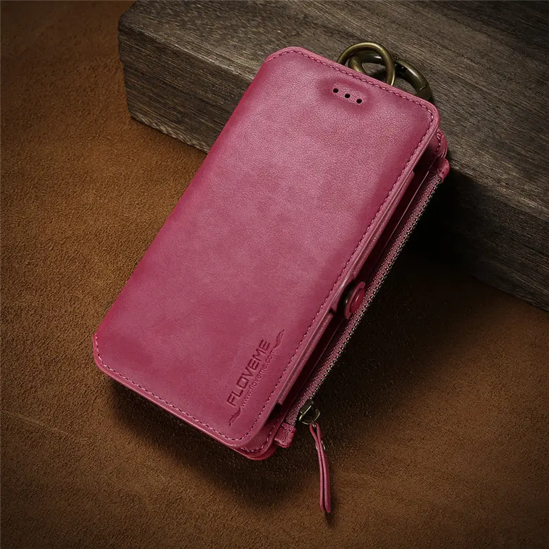 Pink Винтажный чехол для телефона FLOVEME с отделением для визиток для samsung S9 S10 S10E S10 plus, роскошный кожаный чехол для samsung note 10 Plus 8 9 Funda - Цвет: Pink