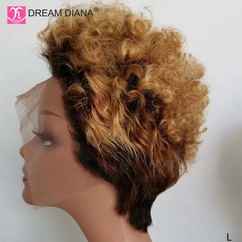 Короткий кудрявый парик DreamDiana Ombre 13x4 кружевной передний 8 дюймов вьющиеся