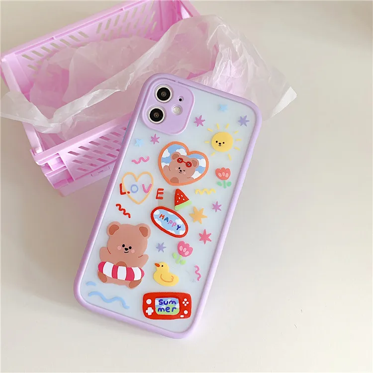 Summer cartoon Swimming ring bear clear Phone Case for iPhone 11 Pro Max case Cute cover XS MAX XR X 7 8 Plus SE Case|Бамперы| |