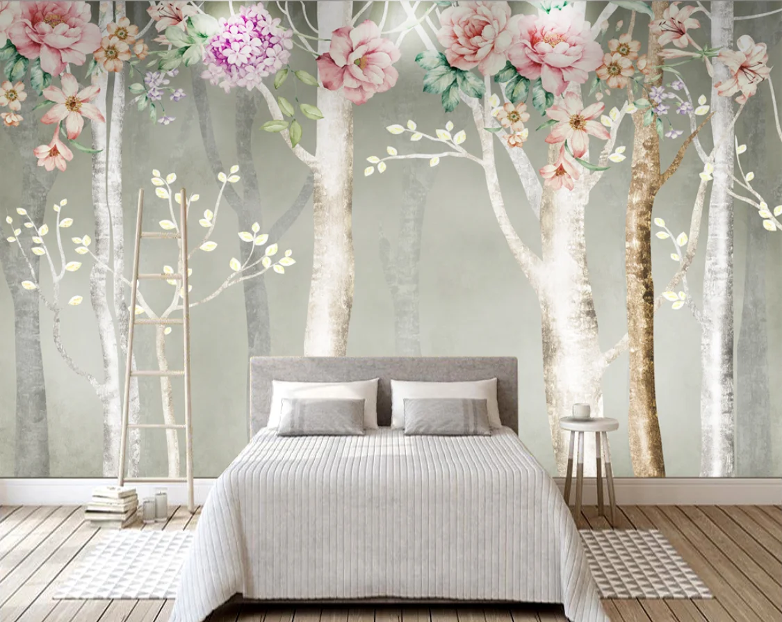 

Customized 3D Light Luxury Beautiful Forest Fresh Art TV Bedroom Living Room Elderly Room Decoration Background Wall Paper