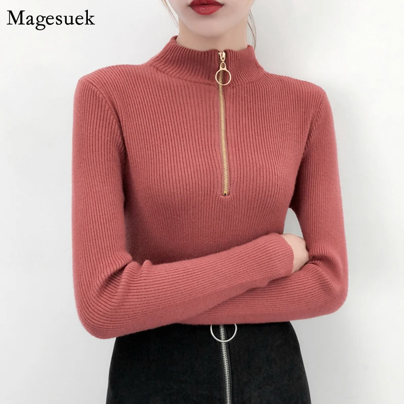 

Fashion Autumn Winter Sweater Women Pullover Korean Thicken Knitted Sweaters Zipper Long Sleeve Jumper Turtleneck Sweater 11788