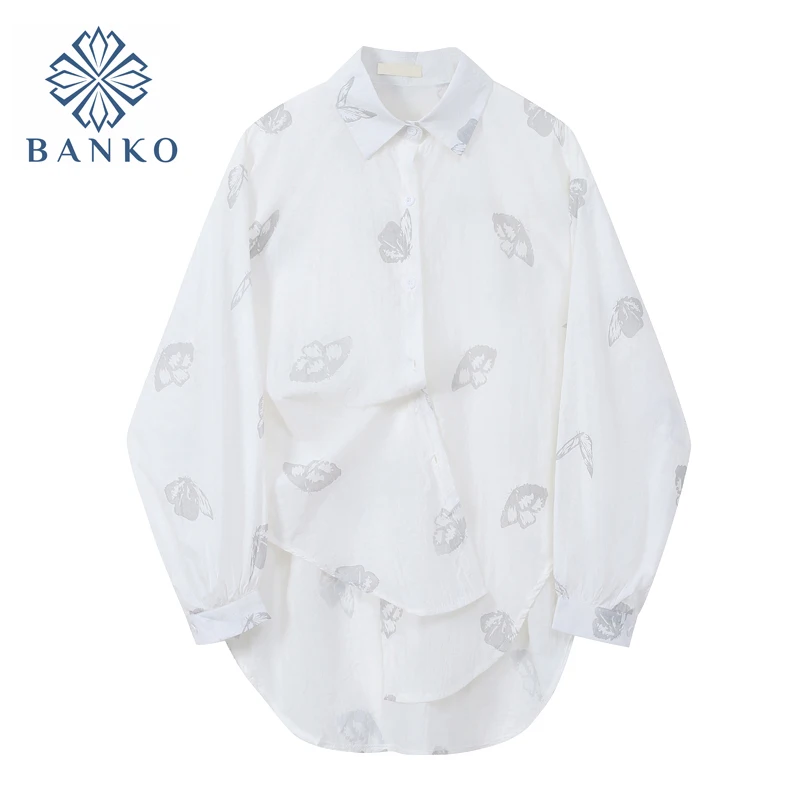 

Streetwear Butterfly Print White&Black Blouses Tops 3M Reflective Printed Harajuku Fashion Long Sleeve Cardigan Shirts Female