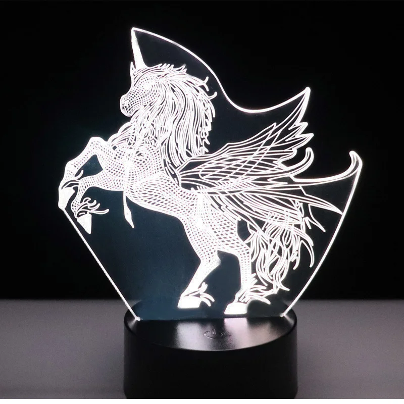 Ночсветильник Awesom светодиодный с крыльями единорогом 7 цветов для украшения дома