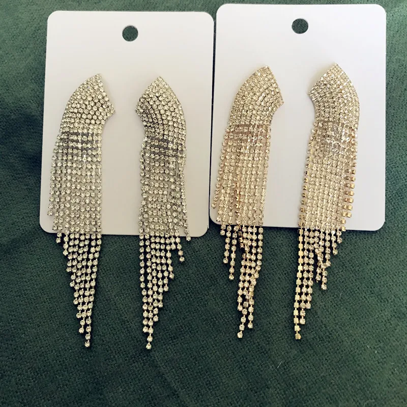 Новые блестящие серьги Стразы с цепочкой и кисточками для женщин ювелирные