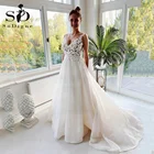 Классическое ТРАПЕЦИЕВИДНОЕ блестящее сексуальное платье с V-образным вырезом без бретелек с кружевной аппликацией свадебное платье из органзы Свадебные платья