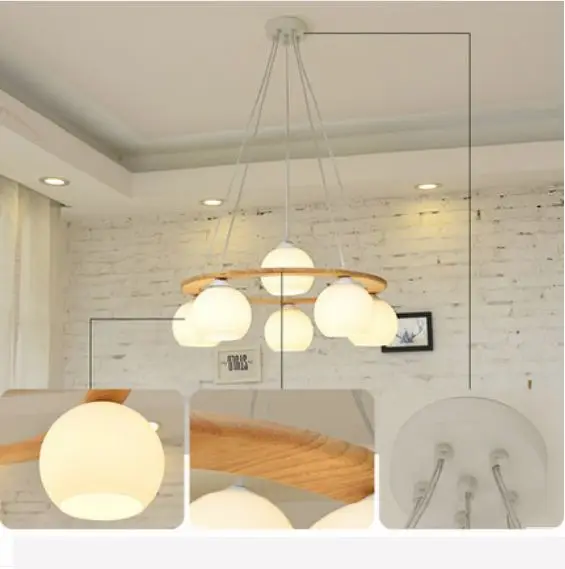 Скандинавская люстра из твердого дерева для ресторана простая круглая