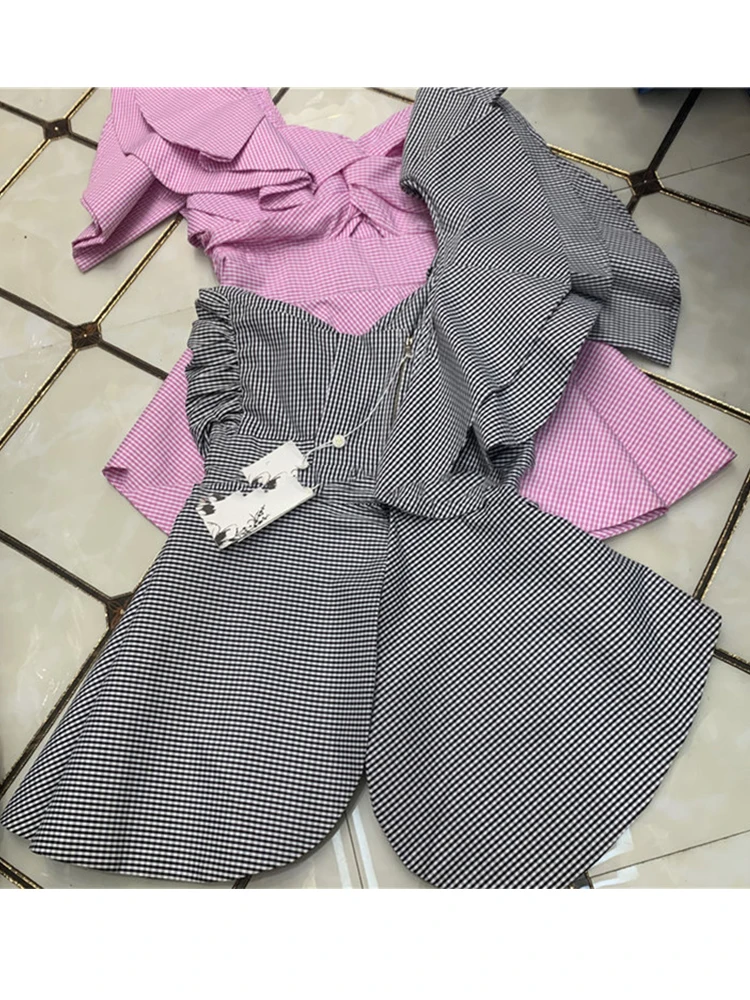 Женская Асимметричная рубашка Zou плиссированная клетчатая в виде листьев лотоса