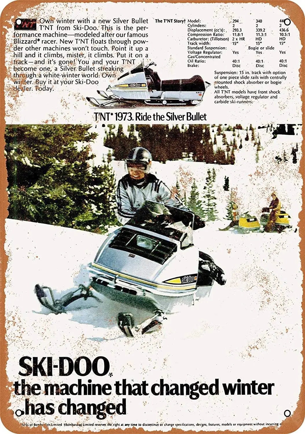 

WallColor 8*12 Metal Sign 1973 SkiDoo T'NT Snowmobiles Vintage Look