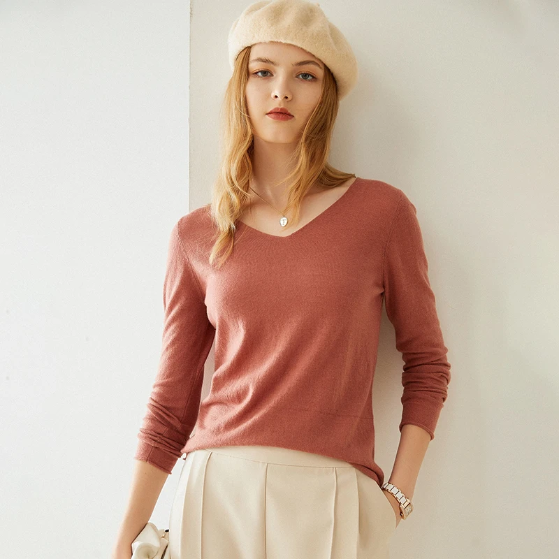 Женская кашемировая блузка с V-образным вырезом Осень-зима 2020 | одежда