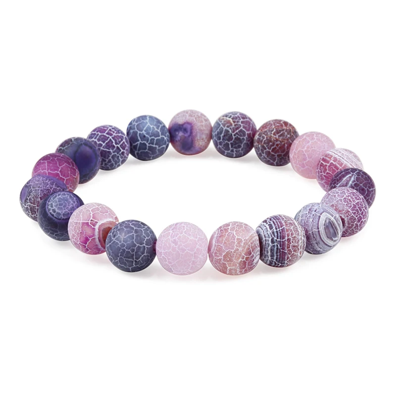10mm Purple Шарм Фиолетовый Натуральный Состаренный камень браслет для женщин и мужчин трещина чакра бисерная нить браслеты 6 мм 8 мм 10 мм Йога украшения с Буддой подарок - Окраска металла: 10mm Purple