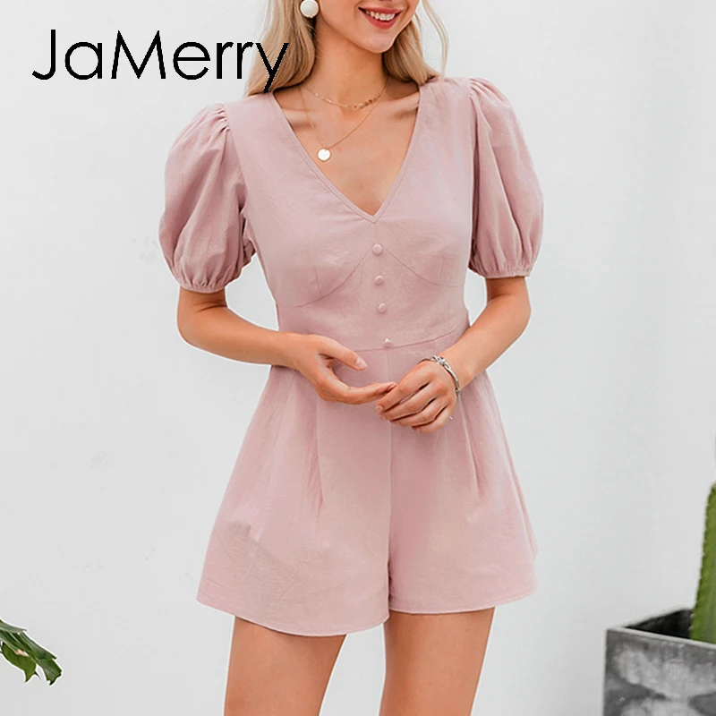 Женский винтажный комбинезон JaMerry пикантный с v образным вырезом рукавами