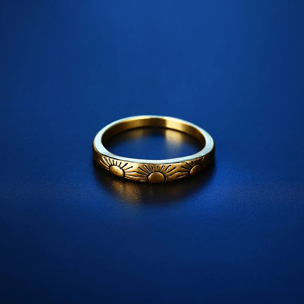 Изящное кольцо с солнцем винтажное обручальное золотого цвета обручальные