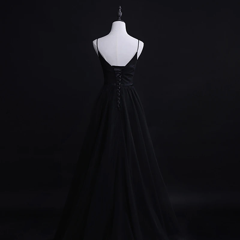 

AnXin SH princess black lace evening Dress vintage party sexy spaghetti strap a line bride performance host long evening dress