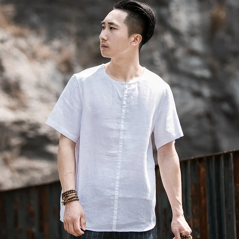 Футболка мужская льняная с коротким рукавом в китайском стиле |