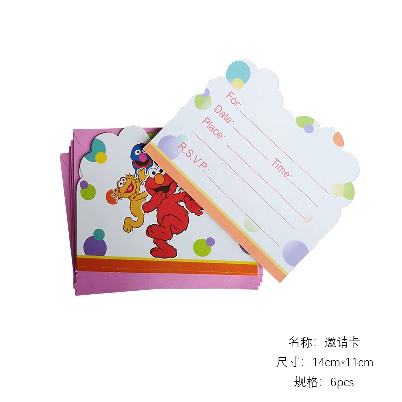 card 6pcs Мультяшные уличные вечерние принадлежности с изображением кунжута Elmo одноразовая Праздничная посуда для украшения дня рождения бумажные салфетки детский душ - Цвет: card 6pcs