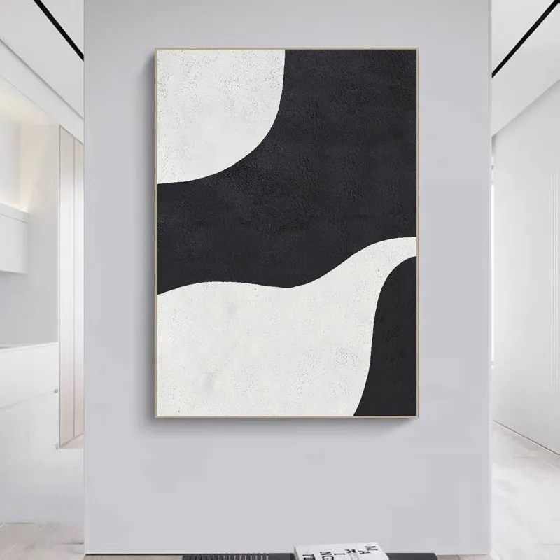 

Настенный художественный Декор ручной работы, Современная Минималистичная живопись, большой черно-белый абстрактный геометрический дизайн для гостиной, офиса