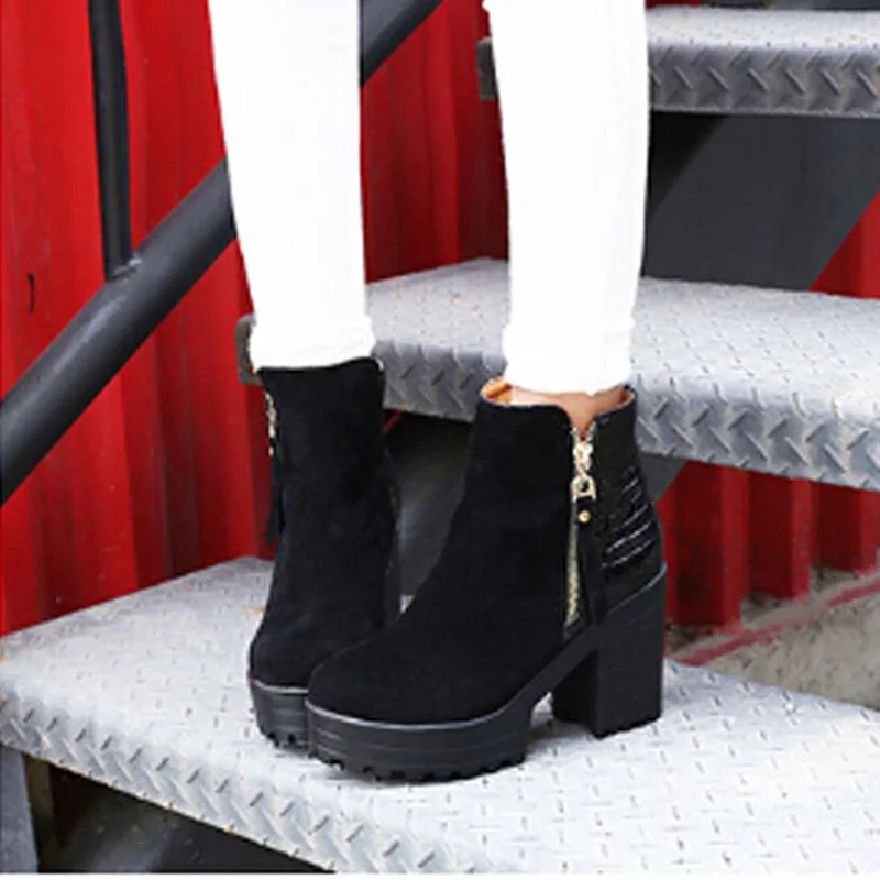 ENMAYLA/Новые осенне-зимние ботинки на высоком каблуке ботильоны молнии пикантные