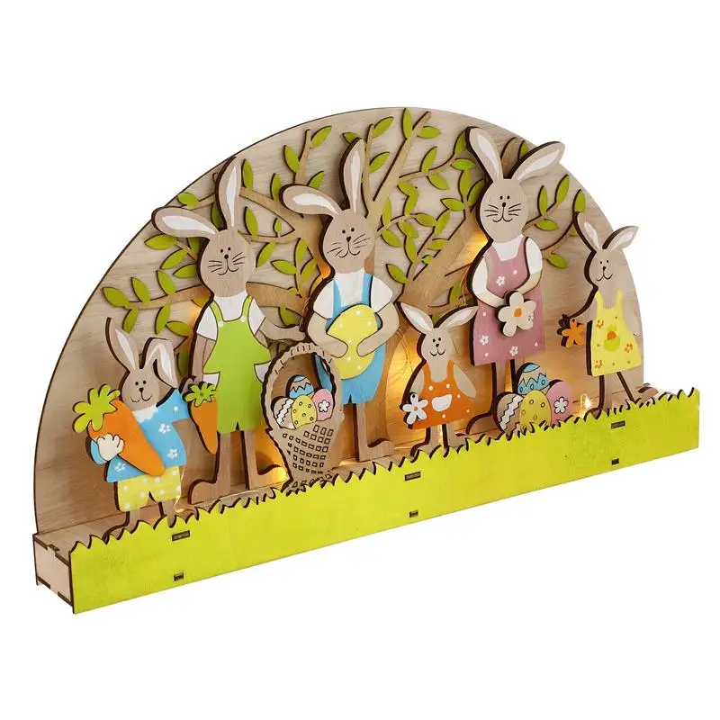 

1Pc Adorable Luminous Easter Bunny Ornament Wood Bunny Decor For Party Easter Gift Wood Rabbit Crafts